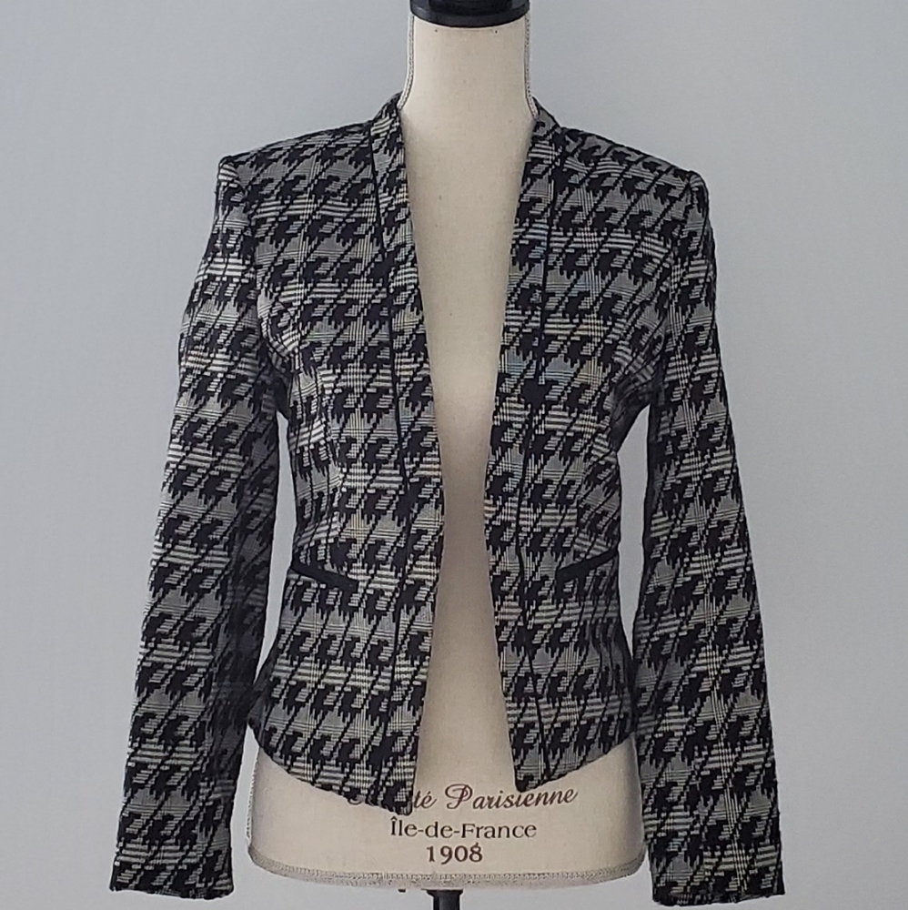 H&M Houndstooth Fitted Blazer Suit Coat Jacket Black & White NWOT Sz 6